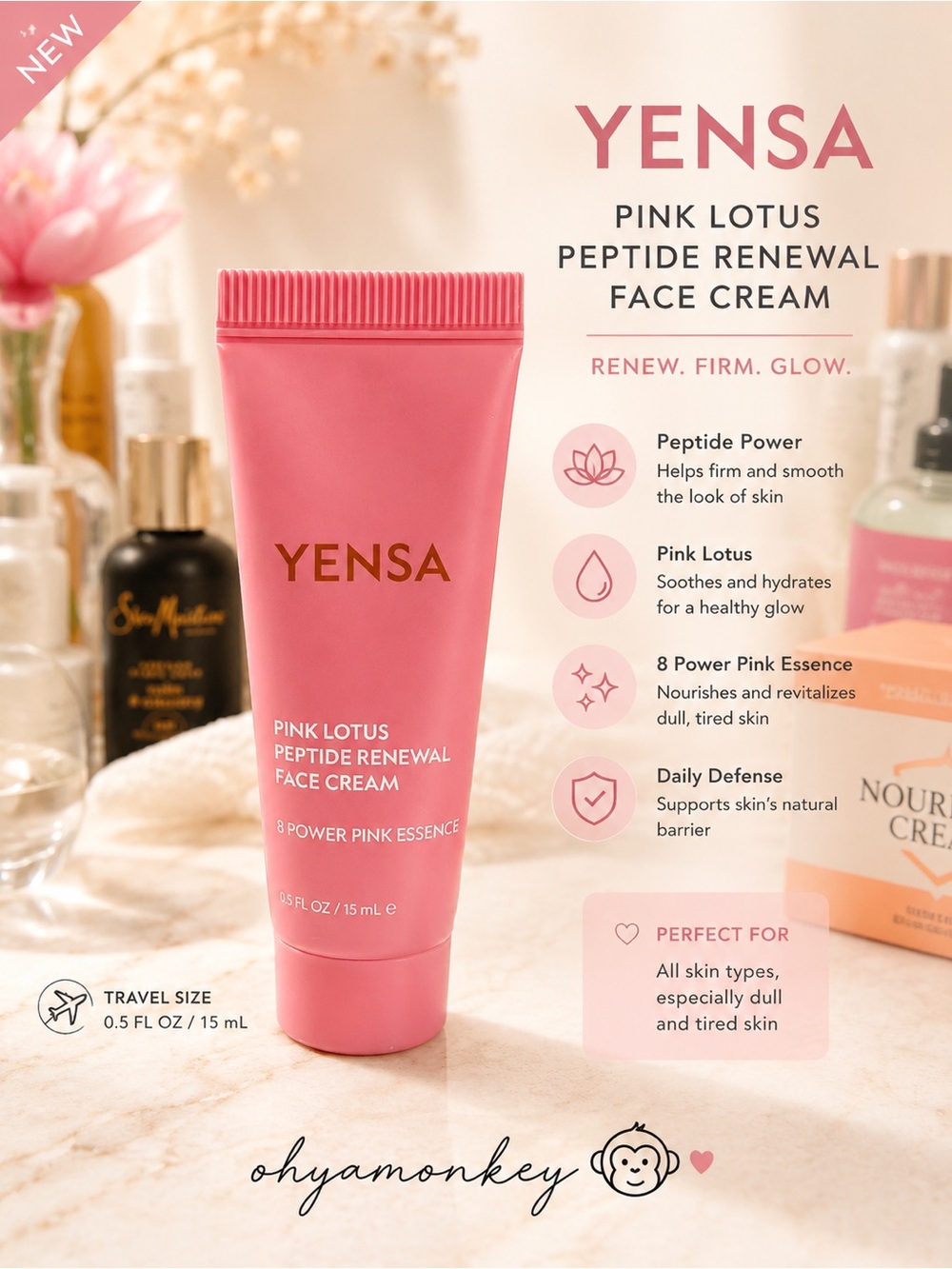 Yensa Pink Lotus Peptide Renewal Face Cream 15ml